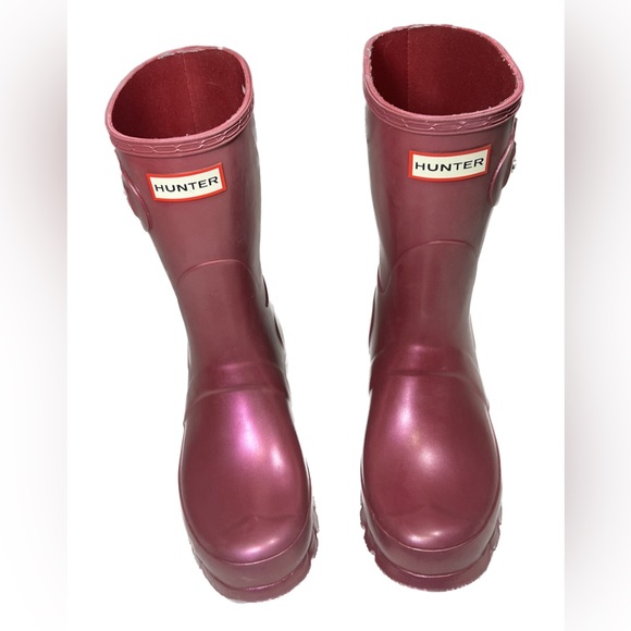 Hunter original short nebula women’s rain boot iridescent hayes burgundy size 7 - Picture 2 of 9